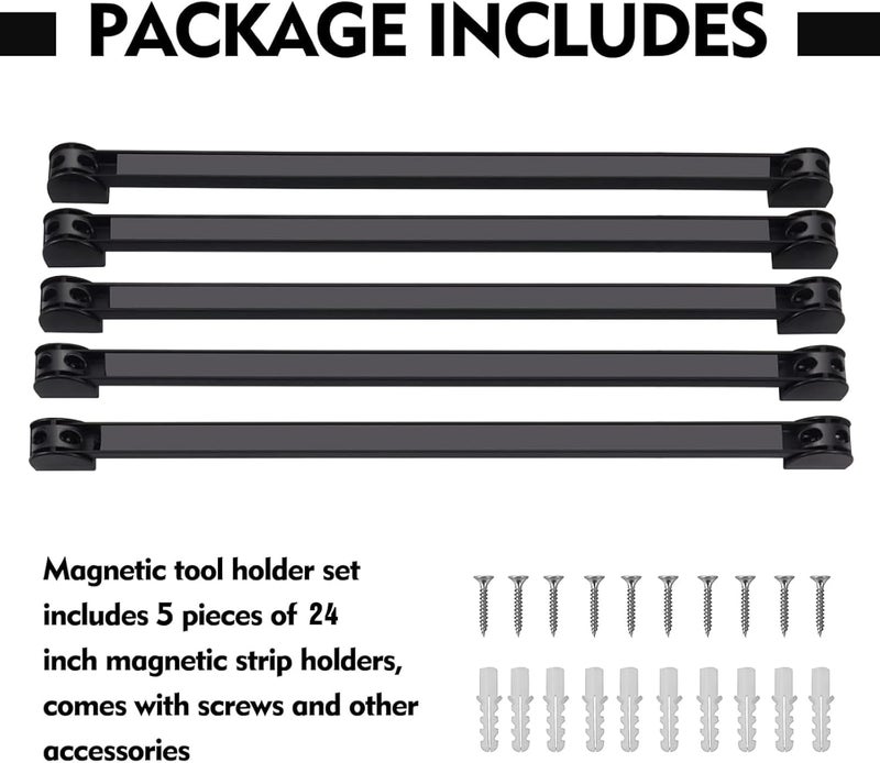 SDLDEER 24" Magnetic Tool Holder, 5 Packs Magnetic Storage Strips Magnet Bar PVC Coated for Garage Tool Organizer Mounted Hanging Strip,Heavy Duty of Holder Easy to Install - Image 5